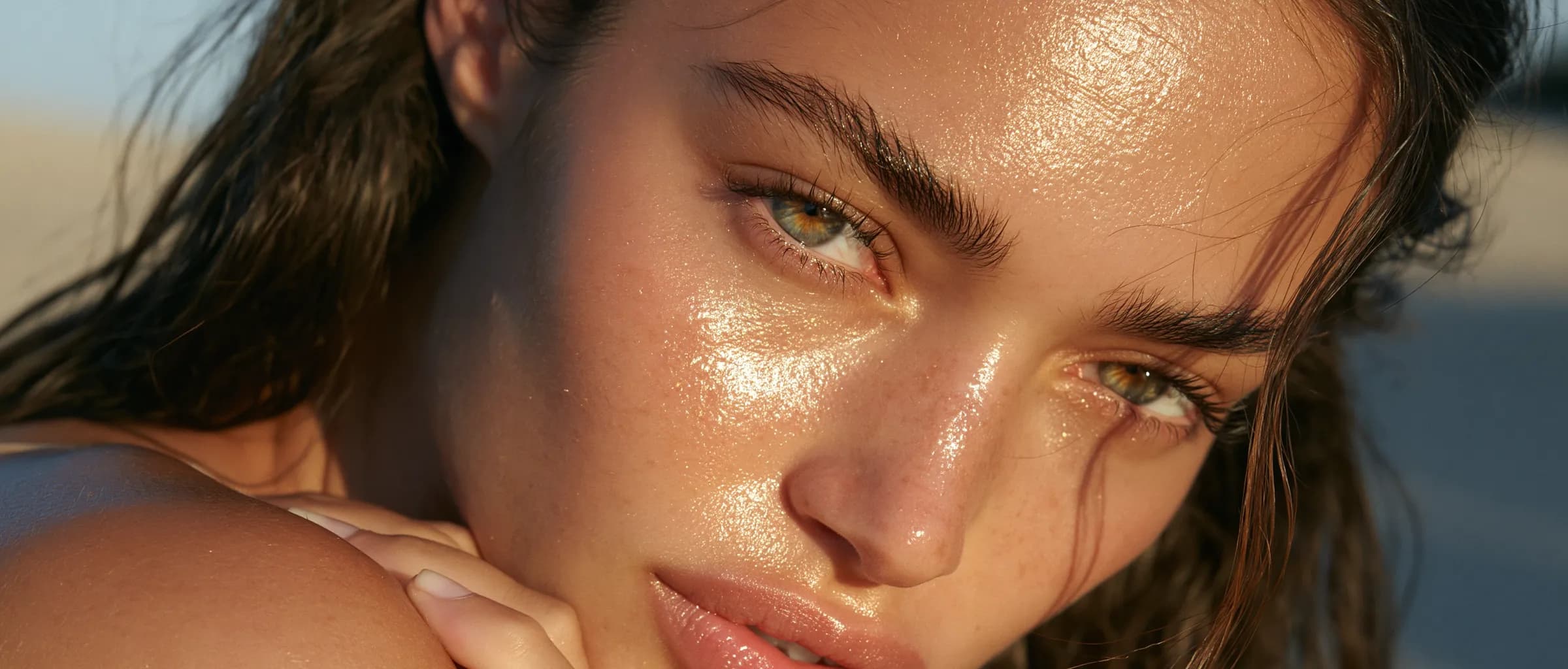 A woman in full sun, skin soft and visibly hydrated
